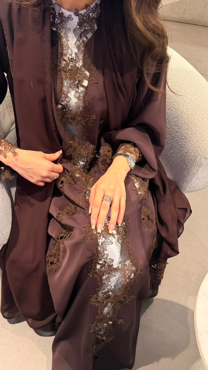 Soft Floral Lace Open Abaya