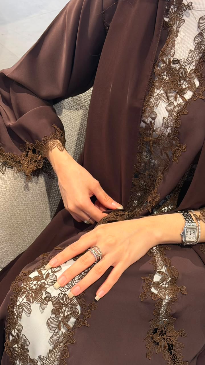 Soft Floral Lace Open Abaya
