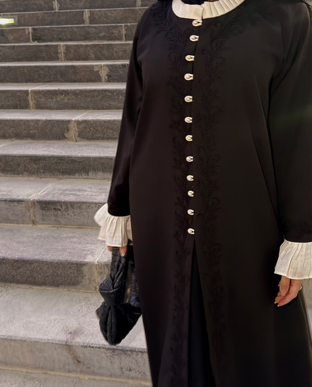 Elegant Black Pearl Thread Abaya
